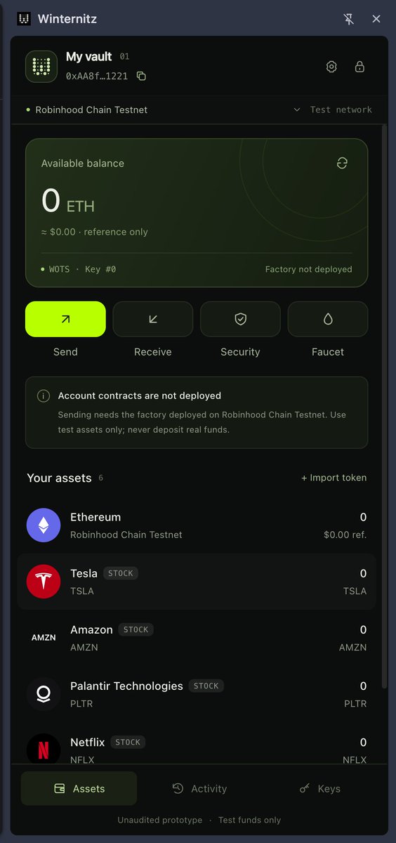 winternitzk's tweet photo. One address. A fresh signing key for every operation.
We’ve added local signing locks to the web wallet, extension, and CLI, plus deployment checks for our mainnet path. Next: validating the flow with production infrastructure. https://t.co/x3VxprPuZG