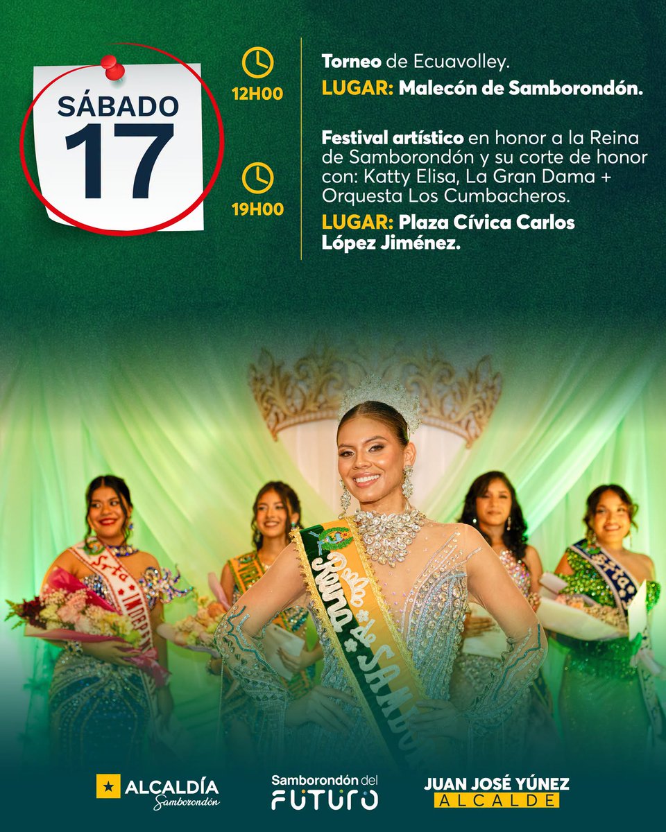MuniSamborondon's tweet photo. 🎉 ¡Este fin de semana celebramos a Samborondón a lo grande! Deporte, música y tradición para disfrutar en familia este 17 y 18 de octubre.

Arma tu plan y vive la agenda de nuestra ciudad. 💛💚

#71AñosDeCantonización #SamborondónDelFuturo #SamborondónActivo https://t.co/gO3uVzRVHR