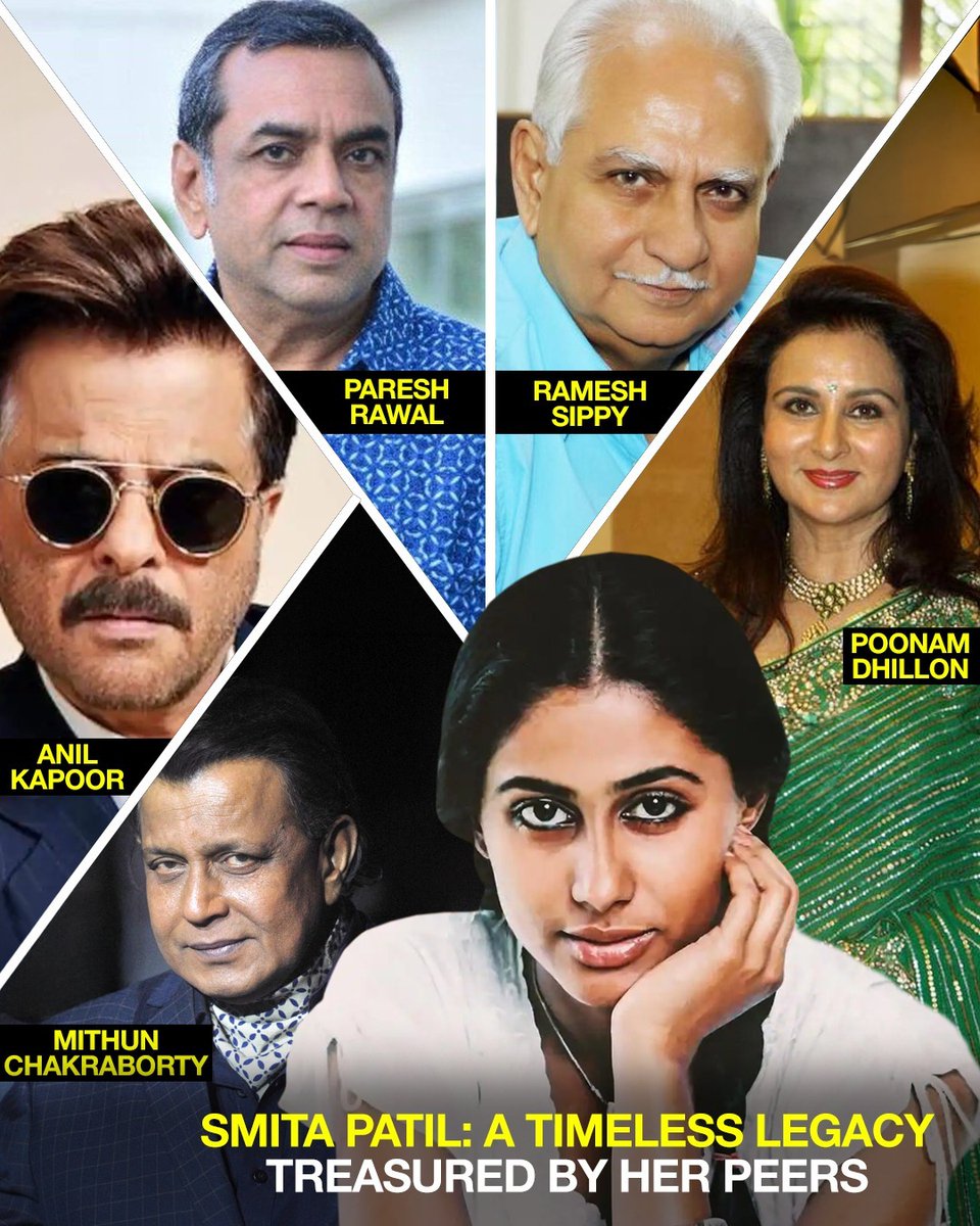 filmfare's tweet photo. Remembering #SmitaPatil on her birth anniversary, #AnilKapoor, #PareshRawal, #RameshSippy, #PoonamDhillon and #MithunChakraborty look back at their cherished memories of the legendary actress, celebrating her extraordinary talent, unforgettable performances and timeless legacy in Indian cinema. ❤️✨
Read their heartfelt tributes on https://t.co/s5Ifdv9NKh.
#RememberingSmitaPatil