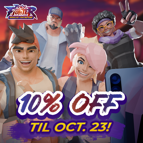 PolyFighterGame's tweet photo. To celebrate our Early Access, Poly Fighter is 10% off until Oct. 23! You got 1 week left, to claim your title for a great price. 😉👊

👉 https://t.co/xaf1LNWuMg https://t.co/LDinD7uwuN