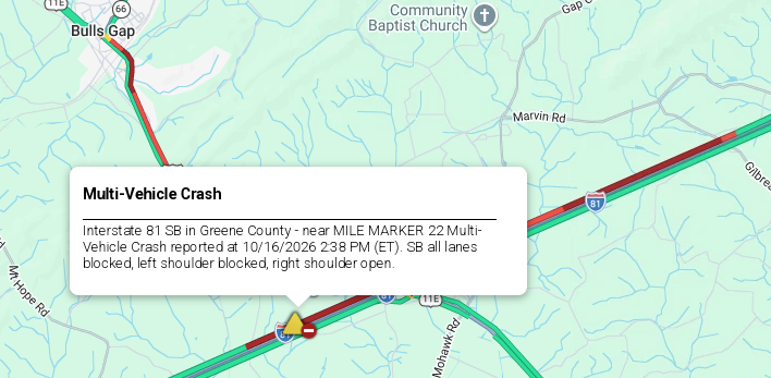 LiveTraffic2's tweet photo. Greene County- A crash being cleared on I-81 southbound at 22 mm 3:40pm ET. https://t.co/5uK3erZB2W #CommanderChuck #Knoxville #Tennessee #TDOT #Traffic #TrafficAlert #Follow #Gas #Live #THP #Weather #Travel https://t.co/oflKkzpr0D