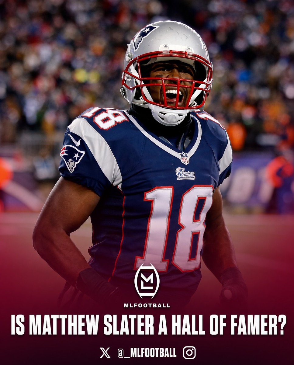 MLFootball's tweet photo. TRUE OR FALSE: #PATRIOTS LEGEND MATTHEW SLATER BELONGS IN THE HALL OF FAME…?

• 3× Super Bowl champion
• 10× Pro Bowler
• 2× First-Team All-Pro
• NFL 2010s All-Decade Team

Career Stats:
• 239 games
• 191 tackles
• 16 NFL seasons

The greatest special team player ever. https://t.co/lUflBdTbz0