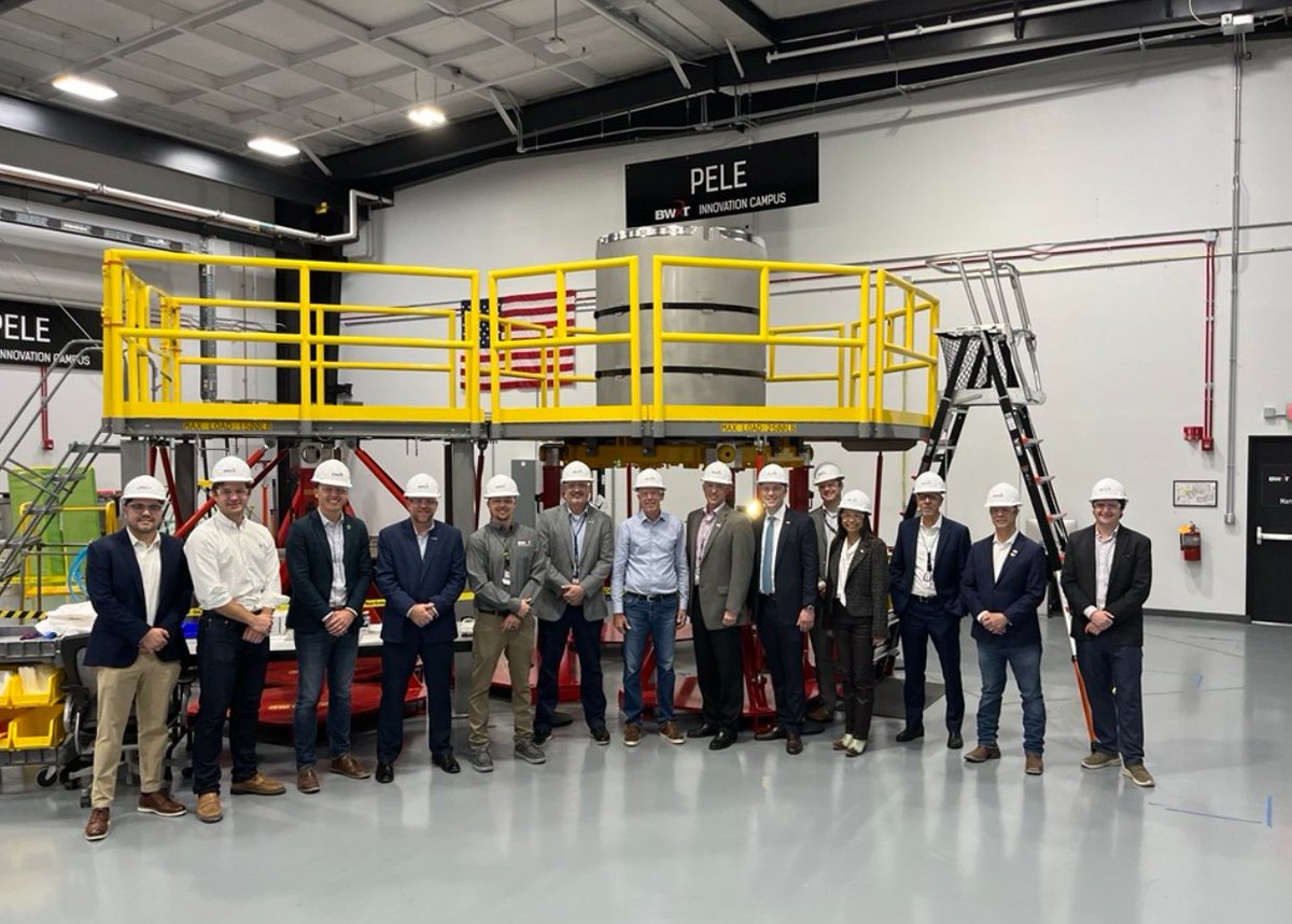 BWXT's tweet photo. The future of American energy is nuclear, and BWXT is helping lead the way. Today, BWXT’s Joe Miller hosted U.S. Secretary of Energy, @ChrisAWright_  and Congressman @RepJohnMcGuire at our BWXT Innovation Campus in Lynchburg, Virginia for a firsthand look at Project Pele – our deployable nuclear microreactor.

The visit showcased BWXT’s role in advancing nuclear innovation and strengthening America’s energy security, and capped off a regional engagement focused on the future of American energy.

Thank you, Secretary Wright and Congressman McGuire, for championing American nuclear innovation!

#NuclearEnergy #AmericanNuclear #EnergySecurity #ProjectPele