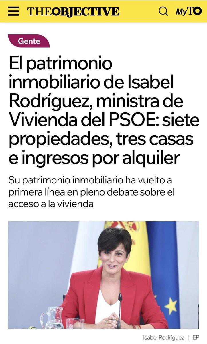 JaviRodrigo11's tweet photo. Que hayan dejado caer a @montseminguez es un señuelo; no se distraiga nadie. 

Saben que está de mierda hasta el cuello; de hecho la han dejado irse (que saben les revienta la campaña electoral), entre loas de Sánchez…porque saben que tiene mierda de Illa en la PSUC, y en la PSOE en Madrid, para hacer caer el Gobierno.

“Me voy, porque me lo habéis pedido y hay elecciones y os quedáis sin comer la mitad, porque sois unos muertos de hambre; pero si tocáis  con la Agencia Tributaria a mi pareja, a mí, o  a mi familia; os hundo; os queda claro?”.

No hay que ser ciego para verlo. 

¿De verdad van a seguir vendiendo el cuento de que son “hijos de humildes” con la vivienda?

Raquel Ruz, la candidata del PSOE a la Alcaldía de Granada, tiene participaciones en 19 putos inmuebles y tres sociedades de alquiler y tiene la cara de decir “soy de clase media”.

Isabel Rodríguez, la ministra de Vivienda, la misma que da lecciones sobre el drama de la vivienda, declara siete propiedades, tres casas y cobra alquileres.

José Manuel Caballero, el vicepresidente de Page que se rasga las vestiduras por el “drama de la vivienda”, se mete 3.755 euros al mes solo en alquileres y tiene cinco casas.

Pilar Alegría, la de Aragón, declara siete casas y tres fincas… después de haber ocultado parte de la herencia de su familia.

Todos ellos repiten la misma cantinela de “vengo de abajo”, “hijo de trabajadores”, “clase media”… mientras acumulan patrimonio inmobiliario que la mayoría de españoles no verá en su puta vida.

Esa es la hipocresía típica de la PSOE: predican pobreza y viven de rentas. 

Hablan de especulación mientras ellos mismos son los rentistas. 

Dan lecciones de vivienda digna con el bolsillo lleno de pisos y fincas.

No es un caso aislado. Es el patrón. Y cuanto más gritan “humildes”, más se les ve el cinismo.
