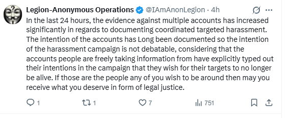 TezzFriend's tweet photo. And the lies continue. Nowhere have I ever stated or even implied that I wished anyone here to no longer be alive nor have I promoted or agreed to or accepted anyone else posting such. No federal agency is going to subpoena my account over such utter bullshit. https://t.co/NpYqJ4JtB0