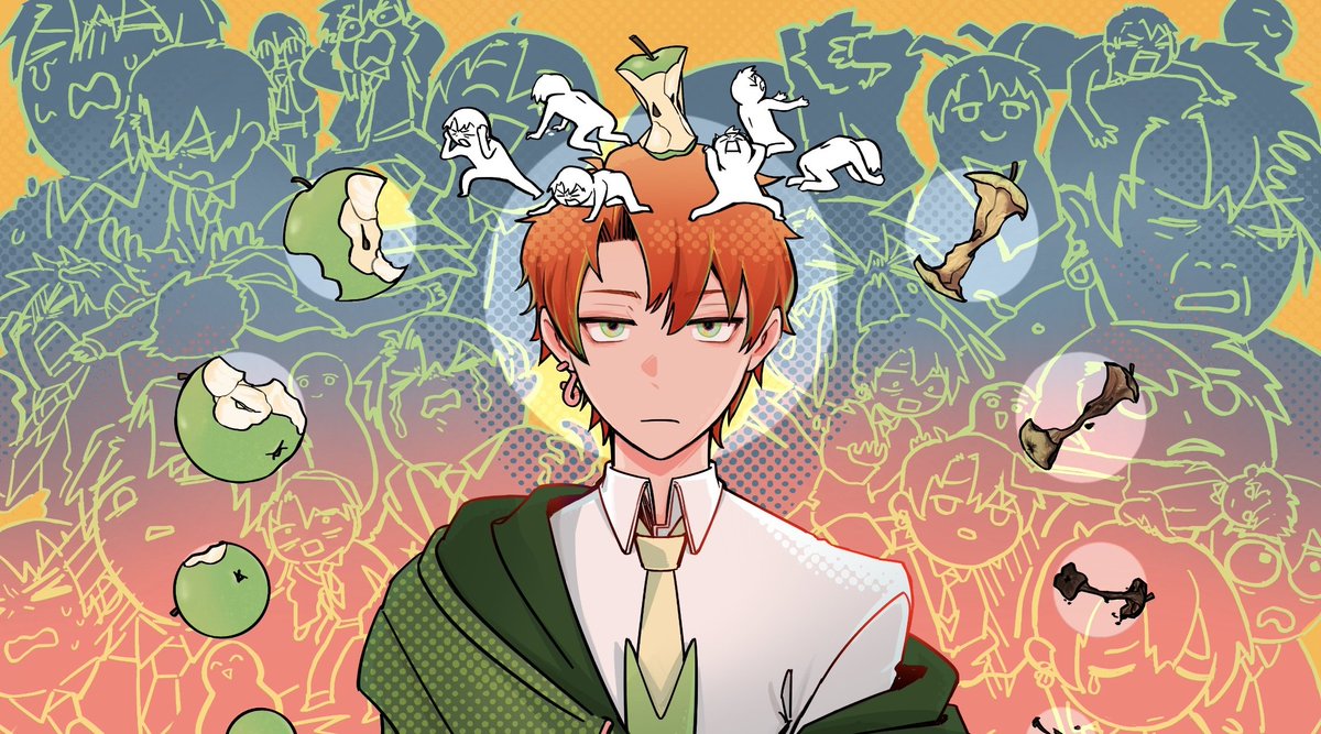 cheppoly's tweet photo. i drew 1 million Agony Oscars for 'rotten apples' roundtable reprise! 🍏

to think that even a frog in a well like me gets to draw a vocal synth boy in deep suffering 😌 this song is so perfect for me, thank you for letting me take part! https://t.co/peivfCLzTf