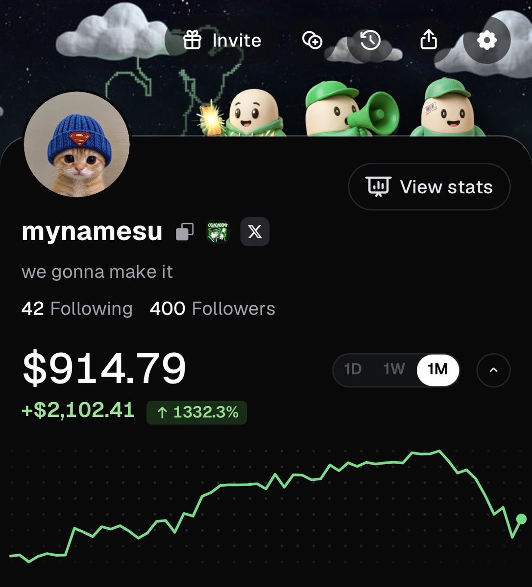 mynamesuuu's tweet photo. Three weeks into @Pumpfun and we just hit 400 followers LFG!! Guess people are just seeing the vision, I really wanna help everyone win.

Can’t forget to thank @OGCALLERS 

Looking forward to cooking genny 😛 https://t.co/tToZkbXyjK