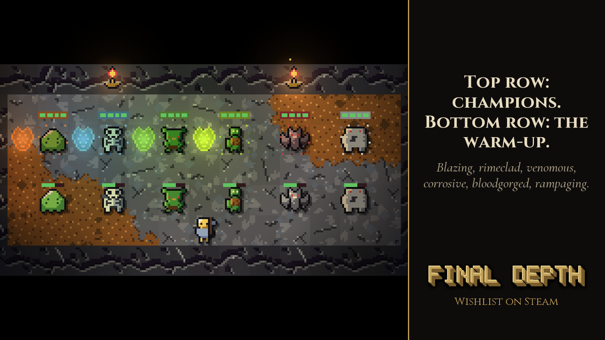 quickbigly's tweet photo. Elites vs Normal mobs in Final Depth

#gamedev #indiegame https://t.co/NawsHRj45l