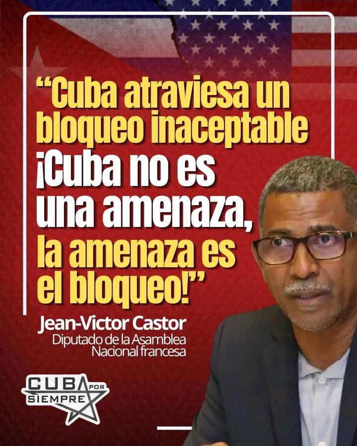 CanlerAlfredo's tweet photo. @CubaMINREX @ONU_es 🇺🇸🇨🇺 El diputado de la Asamblea Nacional francesa y presidente del Grupo de Amistad #Francia-#Cuba🇨🇺, Jean-Victor Castor, expresó su  solidaridad con cuba y denunció la situación que enfrenta  a causa del #BloqueoGenocida de #EEUU.
#UOCuba🇨🇺
#CubaNoEsUnaAmenazaElBloqueoSi🇨🇺 https://t.co/RCJSPFpEAM