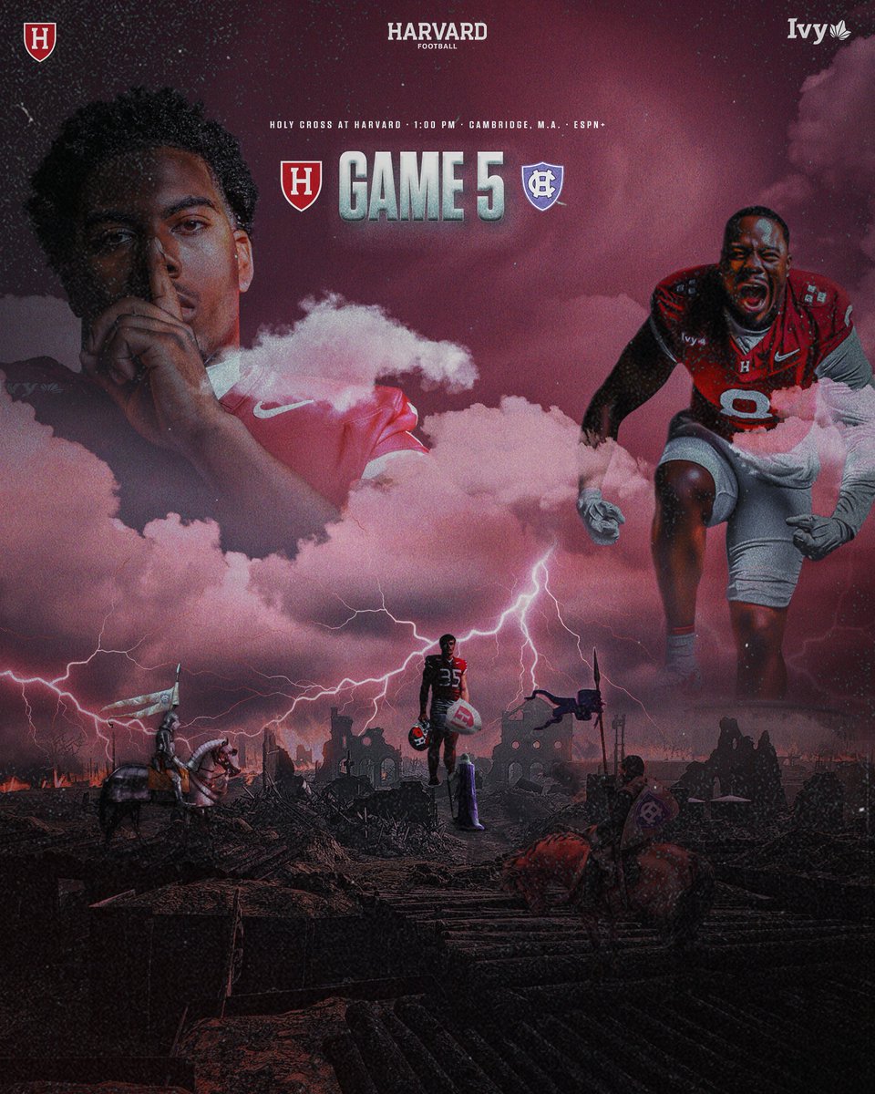 HarvardFootball's tweet photo. A battle is brewing ⚔️

🆚 Holy Cross
⏰ 1:00 p.m.
📍 Cambridge, Mass.
🏟️ Tim Murphy Field at Harvard Stadium
📺 ESPN+ | https://t.co/u8pi3wHe7j
📻 https://t.co/OvoN0tFTXA
📊 https://t.co/L8YGVDEhFA
📰 https://t.co/JJi7xVuEPo
🎟️ https://t.co/VfcQ5RDh5L
#GoCrimson https://t.co/kpa3WTGZfI