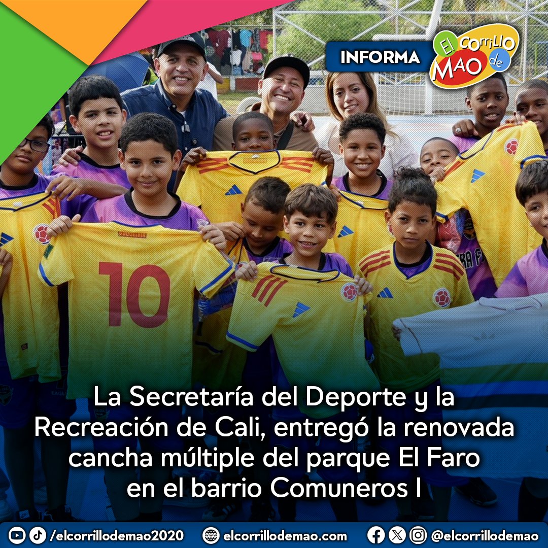 elcorrillodemao's tweet photo. @elcorrillodemao 🗣️🎙️⚽️ 𝗜𝗡𝗙𝗢𝗥𝗠𝗔 𝗦𝗜𝗘𝗠𝗣𝗥𝗘 𝗣𝗥𝗜𝗠𝗘𝗥𝗢 🚨 ✅
La alegría del deporte sigue llegando a todos los barrios de Santiago de Cali con escenarios renovados para el disfrute de la comunidad, las familias y los niños que ven reflejados sus sueños en el movimiento del balón.

En esta ocasión, la Secretaría del Deporte y la Recreación, en cabeza del Dr. Alexander Camacho, llegó al barrio Comuneros I para la entrega de la renovada cancha múltiple del parque El Faro, un espacio usado habitualmente por escuelas de fútbol y grupos de personas mayores para la actividad física.

El recorrido de la entidad por el escenario, estuvo acompañado de balones y uniformes de la Selección Colombia entregados a los niños del sector, lo cual permitirá fortalecer sus procesos de formación deportiva, y al mismo tiempo alimentando sus anhelos de un futuro donde puedan representar a nuestro país en las canchas más importantes del mundo.

En Santiago de Cali, el deporte representa sueños, esperanza y vida. Y con la renovación de los espacios recreativos, los niños, las niñas y los jóvenes de nuestra ciudad podrán ver más cerca la materialización de sus metas, mientras disfrutan de la actividad física en un entorno más seguro, digno y adecuado.

#ElCorrilloDeMao #Cali