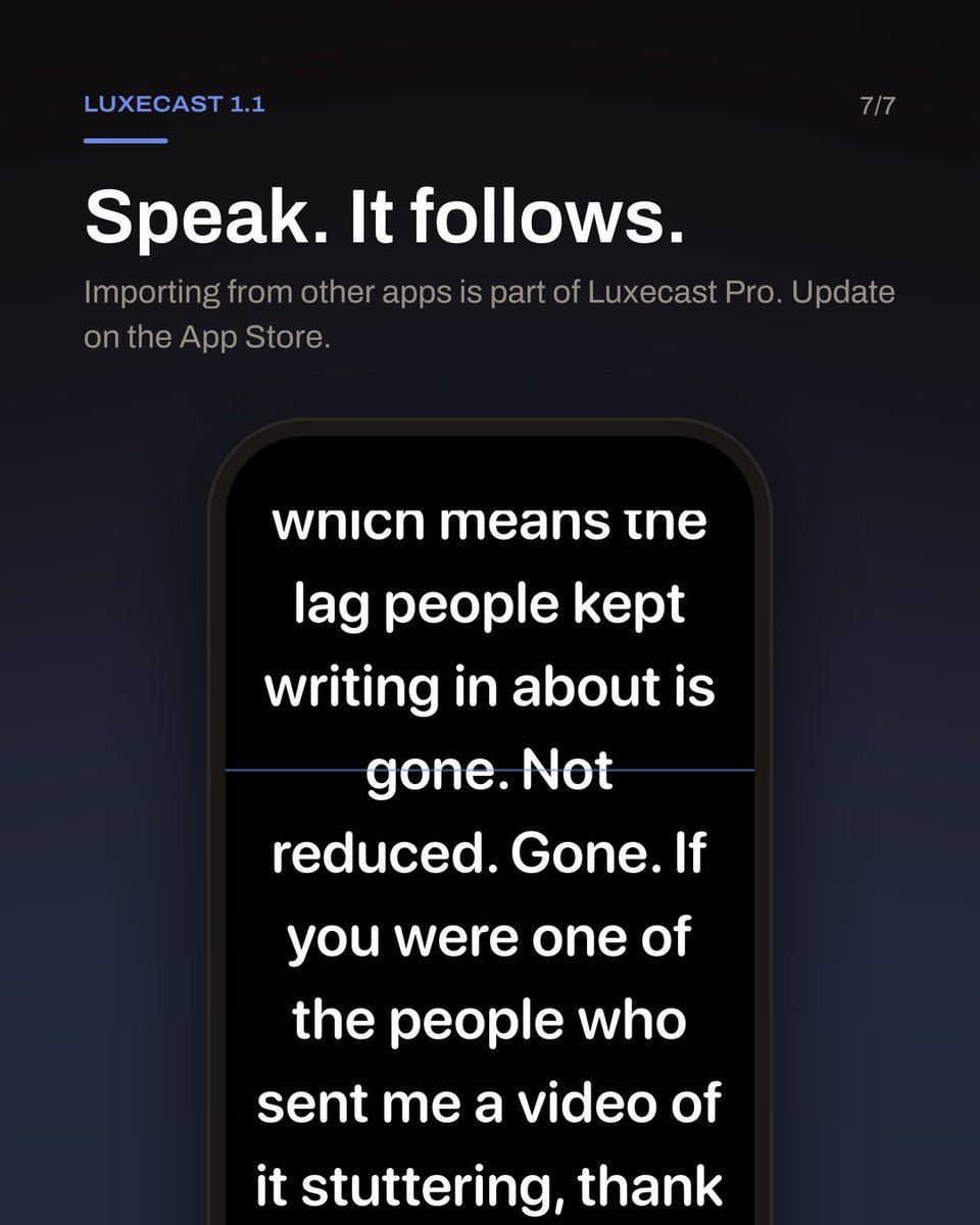 Luxecastapp's tweet photo. Luxecast 1.1 is out.

Send a script from Notes, Word, or a PDF straight to your teleprompter. It lands clean, named after the file, ready to read.

Part of Luxecast Pro. 

https://t.co/EheaDa8WlW https://t.co/GiH9JoPi4F
