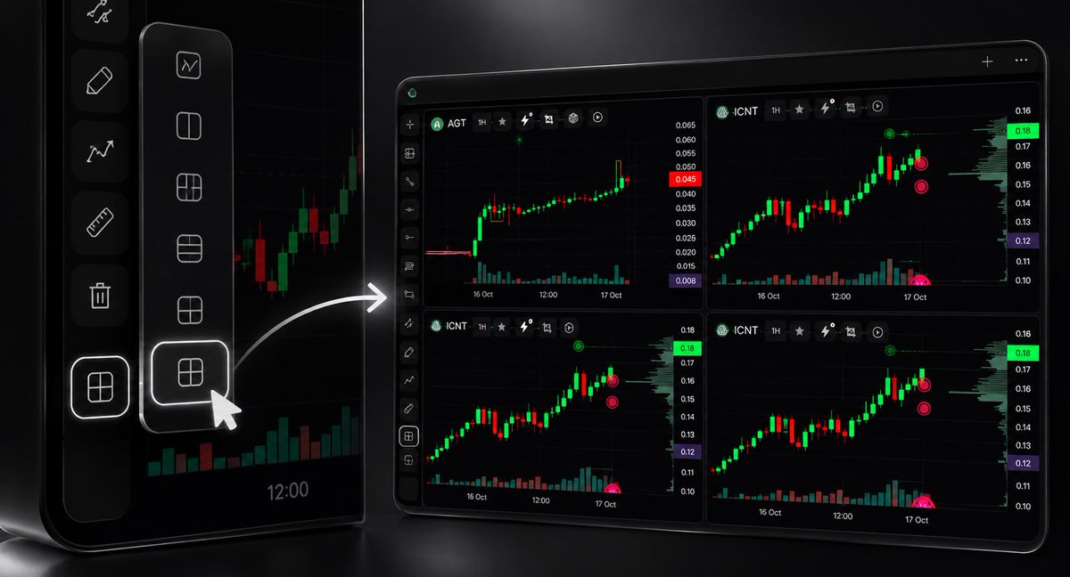 tradingrayapp's tweet photo. To view multiple charts on one screen, simply select the icon in the bottom-left corner, as shown in the screenshot.

You can view up to 4 charts simultaneously for free.

Don't miss opportunities!

#Trading #Crypto #TradingCharts #MultiChart https://t.co/rjsMzXW10A