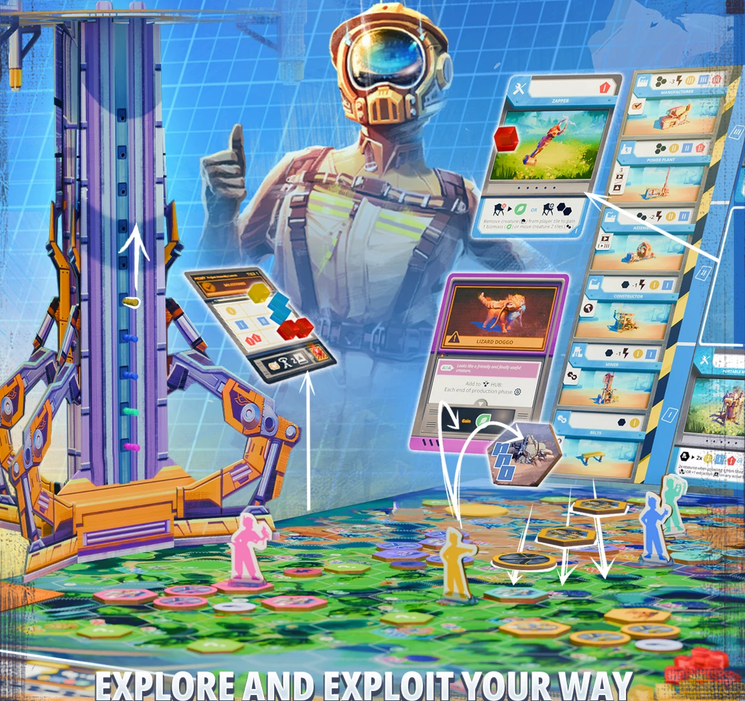BoardGameJay's tweet photo. In this sandbox engine builder board game, explore an alien planet and use its resources to build factories

-Build a space elevator to save humanity
-Explore a map, build on it, &amp; collect resources
-Automate &amp; upgrade resource production

The game is Satisfactory: The Board Game https://t.co/NGhxEZvLNa