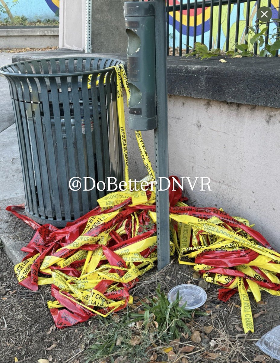 dobetterdnvr's tweet photo. Yesterday afternoon, a body was found in the water along the Cherry Creek Trail near Colfax & Speer.

This morning, the investigation leftovers are still there…next to camps, trash, and squalor.

Denver Parks & Recreation recently took $11M in budget cuts. Meanwhile, Mayor Meth Camp Mike Johnston has prioritized hotels and apartments for the same drug-addicted vagrants who keep destroying our shared spaces. 

We all see your priorities, @denversmayor .