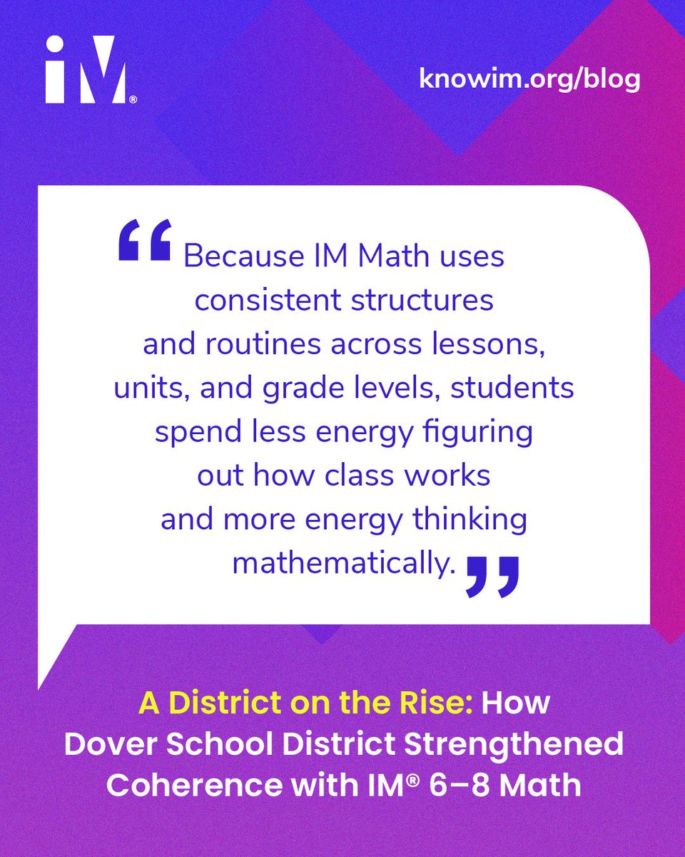 IllustrateMath's tweet photo. 🏫 In Dover Middle School, consistent IM® Math routines mean students spend less energy figuring out how class works and more energy thinking mathematically.

📣 ICYMI: Catch up on the district's story today: https://t.co/p0jzoEvxUJ

 #IMBlog #LearnWithIM https://t.co/inTGF6ncNh