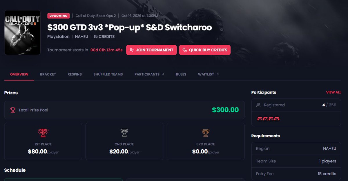 ConsoleKings's tweet photo. Friday Night Pop-up🔥

7:30pm ET

$300 GTD 3v3 S&amp;D Switcharoo on Black Ops 2

We will be giving away a few free entries for people who RT and comment with their CK username! https://t.co/8odRrTJHDC