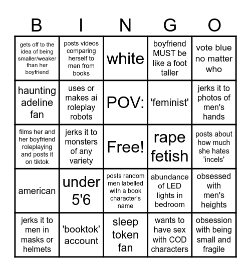 tito_issues3's tweet photo. autopedophilic internet female bingo https://t.co/Qbn0XFd1la