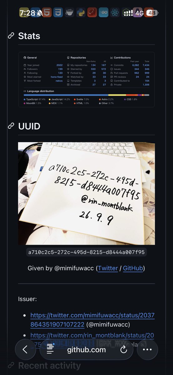 rin_montblank's tweet photo. 個人的に色紙に書いてもらったうちの一人のでGitHubプロフィールに貼り付ける異常者になりました
uniqueですね

#UUID #mimifuwaccはUUIDv7も配るべき https://t.co/h4pXEewtwN