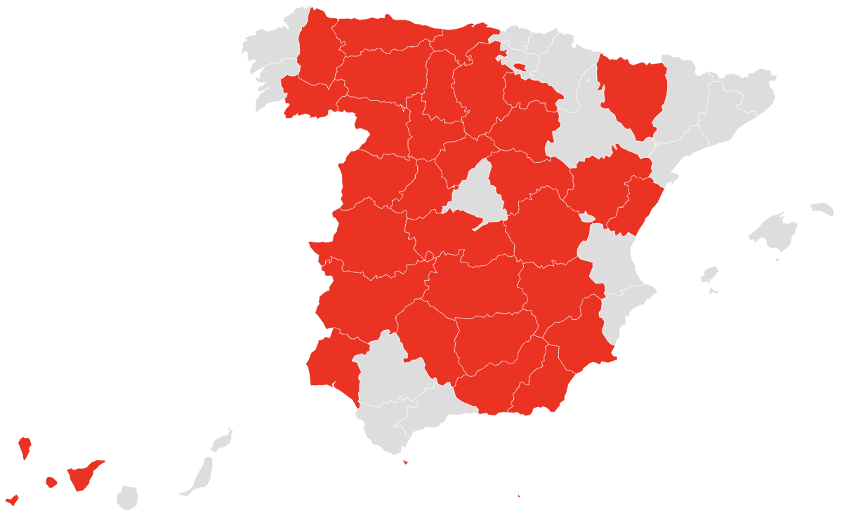 electodatos's tweet photo. ‼️Provincias en las que el 🌹PSOE va a ser la única fuerza de 🔴izquierdas en conseguir representación.

➡️31/50 provincias (90% que solo entra el 🌹PSOE).

➡️En Zaragoza, Alicante y Baleares hay opciones de que entre el 🟣Frente Amplio. En Málaga hay opciones para 💐Adelante Andalucía.
