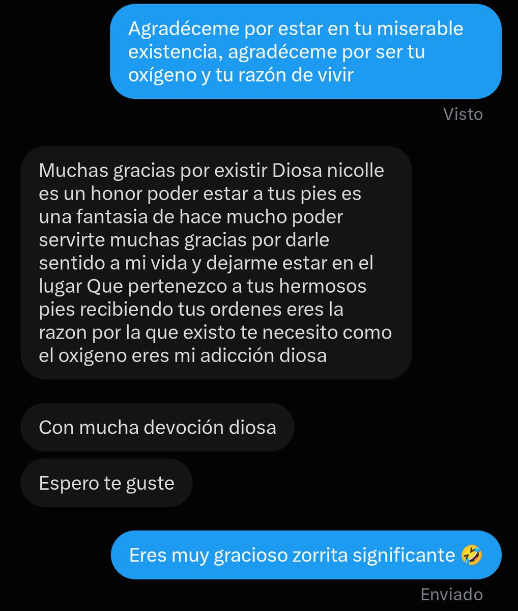 GoddessNicolle8's tweet photo. Me llegó un nuevo sumiso desesperado por dominación 🤩😆 @CarlJhonso63473

#diosa #pig #piggytwt #dominatrix #findom #dominacion #mujeres #sumisofinanciero #amasyexclavos #humanant #domme #feet #feetfetısh #sumisos #fartsub https://t.co/wzRtuu06uS