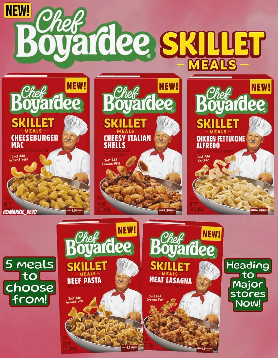 ChloeScott19173's tweet photo. Bringing back 90’s vibes!

Chef Boyardee launches new Skillet Meals in 5 flavors:
- Cheeseburger Mac
- Cheesy Italian Shells
- Chicken Fettuccine Alfredo
- Beef Pasta
- Meat Lasagna

🛒 Found at major stores across the country, including Walmart. Visi... https://t.co/sUqar7GuoL