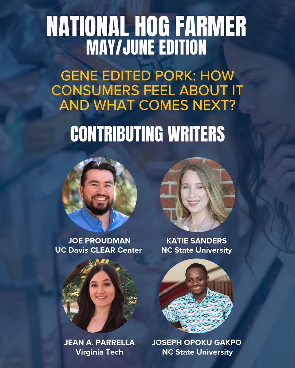 UCDavisCLEAR's tweet photo. Our Deputy Director, Joe Proudman was invited to contribute his thoughts on piece featured in May/June issue of @NHF_Magazine alongside Katie Sanders, Joseph Opoku Gakpo, and Jean A. Parrella. It focused on Gene-edited Pork: How consumers feel about it and what comes next. 🐖 1/ https://t.co/G5O8VWn9nG