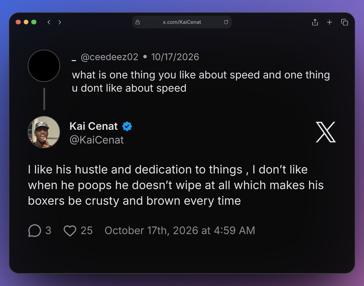 SpeedUpdates1's tweet photo. Kai Cenat reveals the ONE thing he doesn't like about IShowSpeed 😭😂 https://t.co/3WuQa20f6w