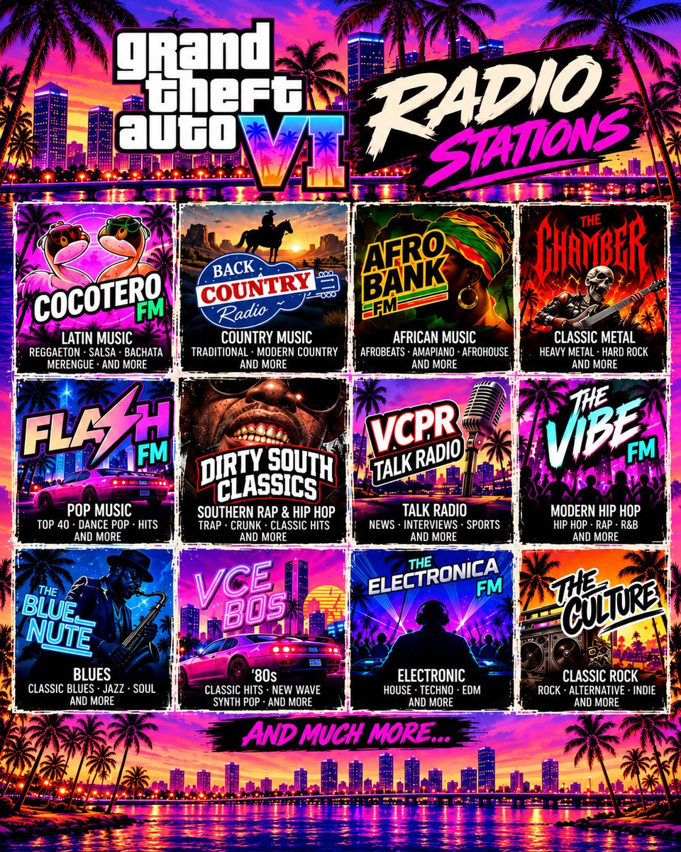 GTA6ScopeHQ's tweet photo. Your first night cruising Vice City… the radio HAS to hit. 🌴📻🔥

What’s ONE song you need on the GTA 6 soundtrack? Drop the song and artist below. 👇

— GTA6ScopeHQ https://t.co/XM6UUR4WGc