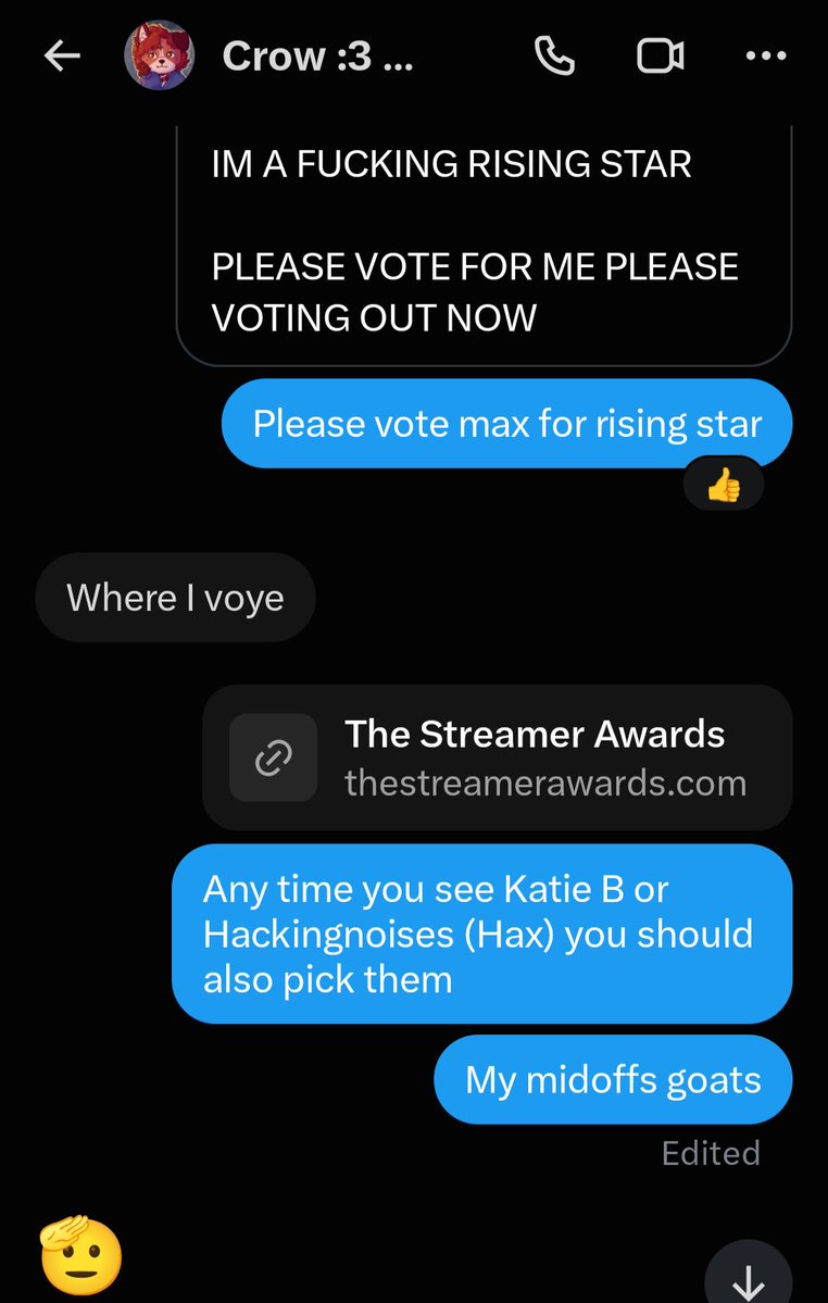 tob_sad's tweet photo. Making sure my boyfriend votes right
The true Team Hax sweep wasnt destined for the midoffs, it was meant to be at #TheStreamerAwards
Everybody should vote MaxGGs I think
#maxggsforrisingstar https://t.co/Ki3bs2qs4k