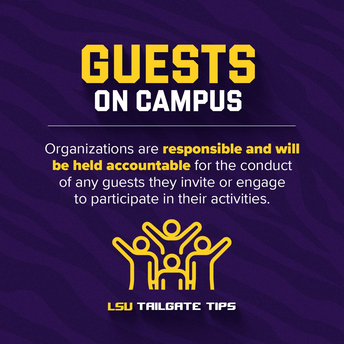 LSU's tweet photo. As we approach Homecoming weekend, we look forward to welcoming our LSU family and visitors back to campus for one of our most celebrated traditions. Celebrate responsibly, respect those around you and look out for one another.

To view the full gameday guide, click here:
https://t.co/6x2f5fQJJc