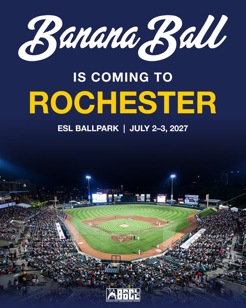 RocRedWings's tweet photo. Enter the ticket lottery → https://t.co/IlROYCl9yb

Rochester... picture Banana Ball in OUR ballpark. 🤩

Texas Tailgaters vs. Loco Beach Coconuts.
ESL Ballpark | July 2–3, 2027.

Who’s coming with you? https://t.co/Ky8phX9oYg