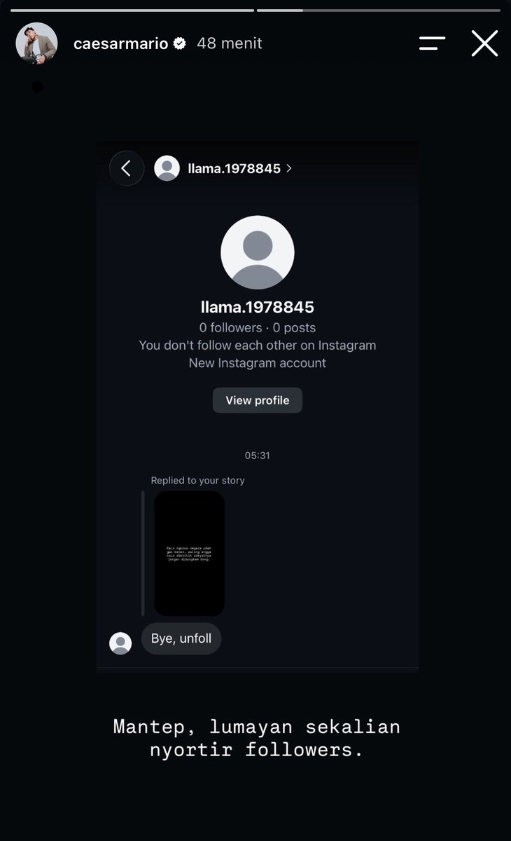 madebyshunda's tweet photo. wkwk mario bersuara buat pemerintah segitu aja langsung ada fake acc ngeDM “bye, unfol.” WKWKWKWKWK😭 https://t.co/9EAWIFNhbg