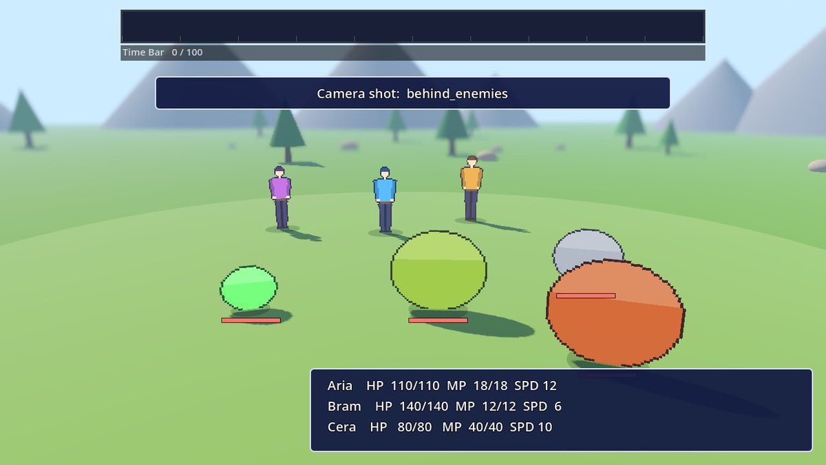 RockBockPock's tweet photo. おはよう！
My NPCs have grown up over night.
I also gave the combat a dynamic camera that follows the party or the enemies depending on who’s attacking. It’s still very basic, but for me it’s starting to look quite cool https://t.co/9zvtzmjUkC