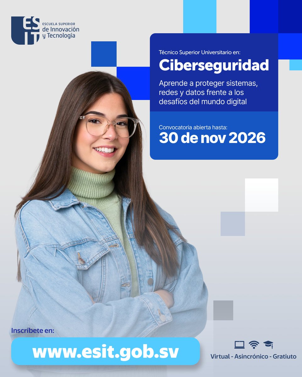 esitgobsv's tweet photo. #Inscripciones | 🔒🖥️ ¡Protege el mundo digital con el TSU en Ciberseguridad! 🎓 Inscríbete en https://t.co/vx2UHusYoF y asegura tu futuro profesional en el área de TI 💼🎓 ¡Aplica ahora en https://t.co/Fa65fCWnXe https://t.co/Q7JNLa2jrw