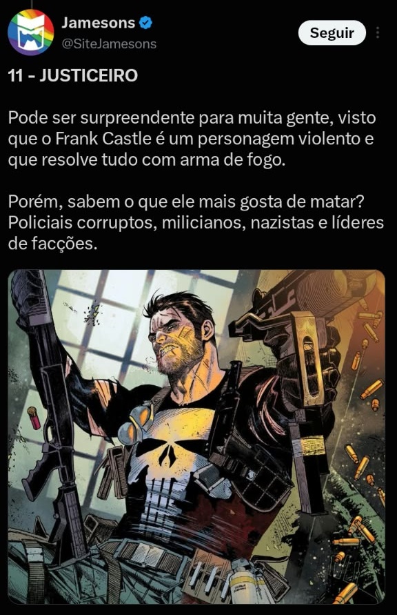 opintomarcand0's tweet photo. O cara realmente acredita que o Justiceiro votaria num cara que até hoje não implementou o cadastro nacional de pedófilos e predadores sexuais, que falou que não aguenta mais ver policial matando ladrão de celular, que o sujeito rouba apenas pra tomar uma cevejinha e que afirmou estar "muito triste" com a decisão dos Estados Unidos de classificar o PCC e o CV como "terroristas".