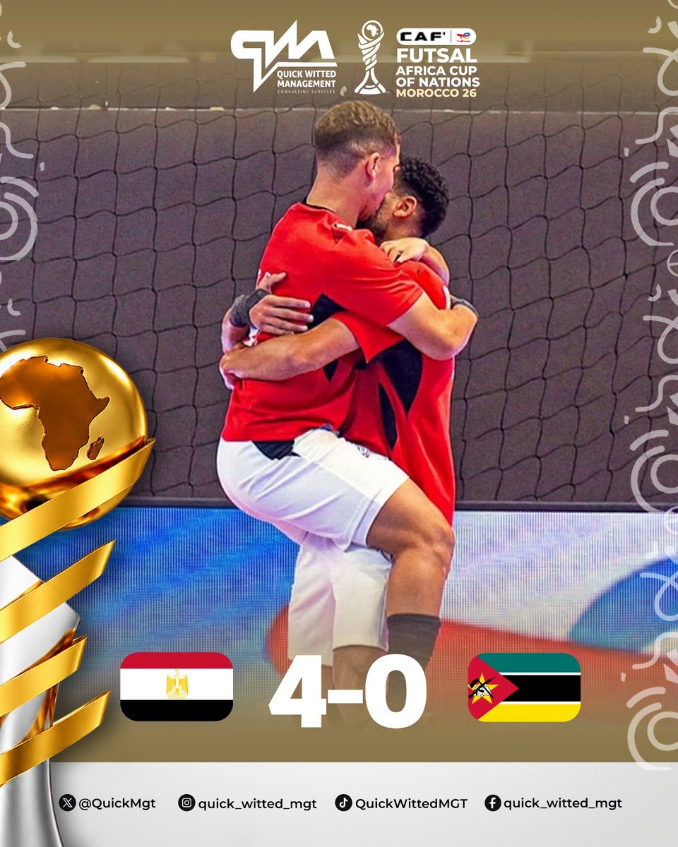 NMegan82197's tweet photo. ⚽🏆 CAN Futsal 2026, J2 : l’Égypte et l’Angola en demi-finales ! 🇪🇬🇦🇴

Les deux sélections ont signé chacune une belle victoire lors de cette deuxième journée, validant ainsi leur billet pour le dernier carré. 

#canfustal #maroc #QuickWittedMGT https://t.co/Q4G7unHP0K
