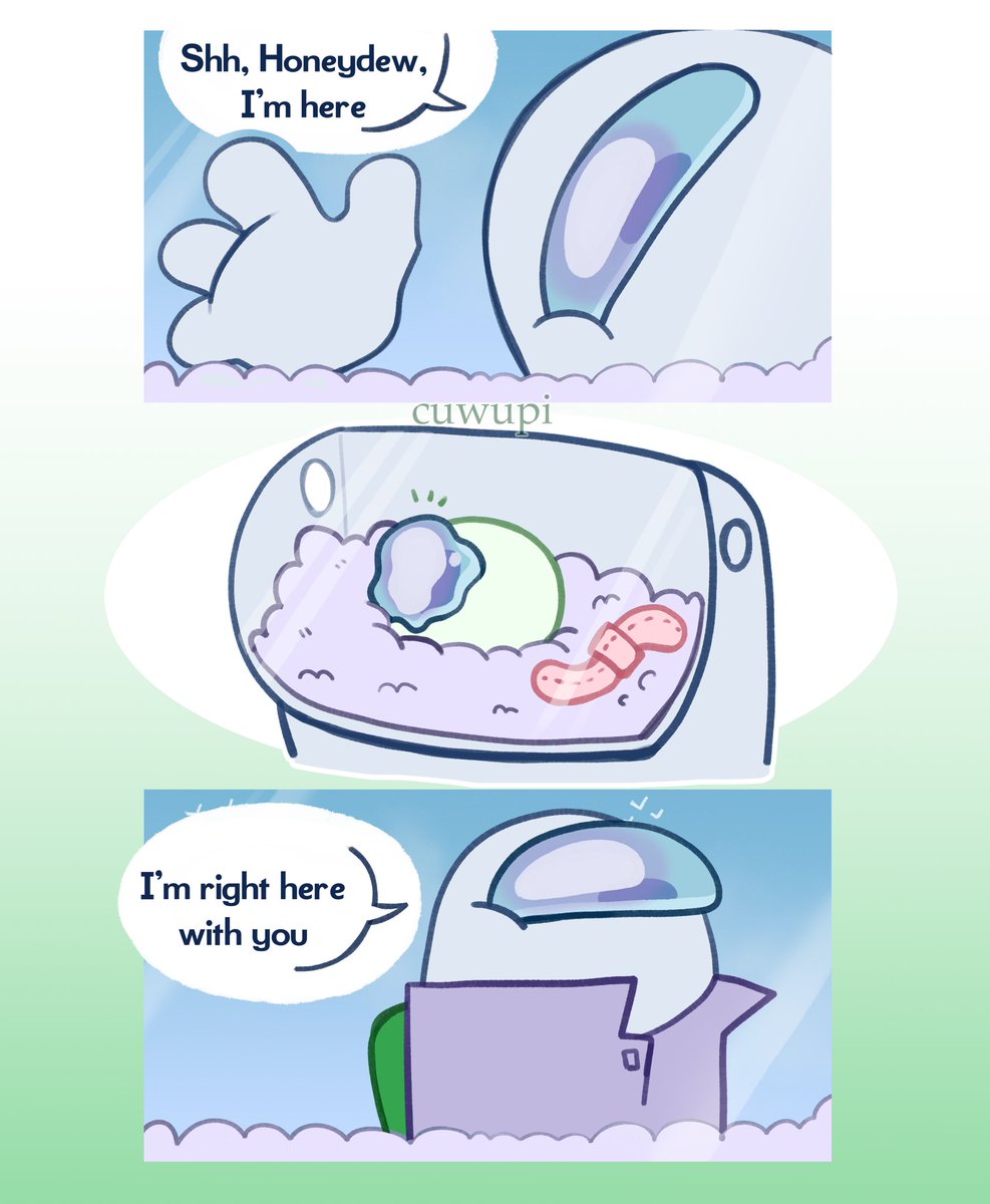 cuwupi's tweet photo. Baby Honeydew constantly demands attention, and as soon as they loses sight of their parents, they starts crying ☹️

And also little headcanon about baby beans 🥹

#AmongUs #AmongUsShow #Paidintern https://t.co/OkehE644qm