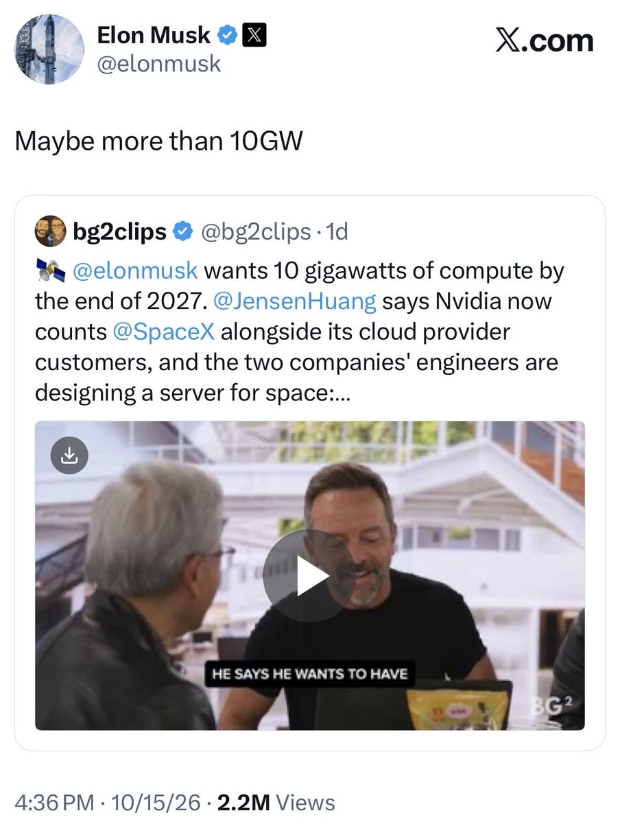 SPCX100T's tweet photo. If you still have no idea how fast $SPCX data centers are being built in the most efficient way, you’d better take a look at @nextbigfuture’s recent video for some education.
Some people still think my model about $425B ARR by the end of 2027 is a joke. https://t.co/zv0XhZ6qdh