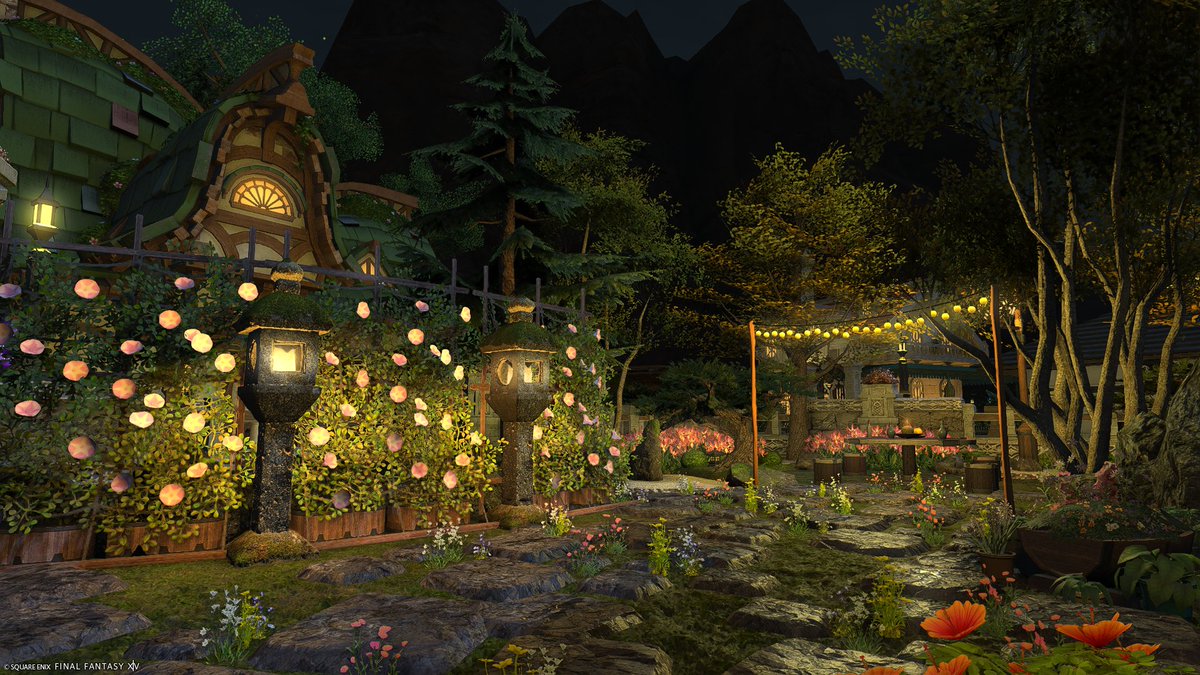 Shifty_tia's tweet photo. #FFXIV #FFXIVHousing #FF14Housing #HGXIV #HousingEden  Meowsies eveyone! i am back from vacation! here with new builds! Second up! A simple lit garden https://t.co/RsUDrrpYEV