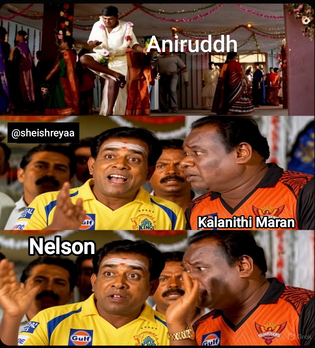 sheishreyaa's tweet photo. nelson on anirudh marriage day :

anga paarunga ji 'abhishek sharma' ah
CSK ku TRADE panna dhaan taali
kattuvanu ootha kaal ah nikkaran ji.. 😂 https://t.co/AfTPyK9Bhc