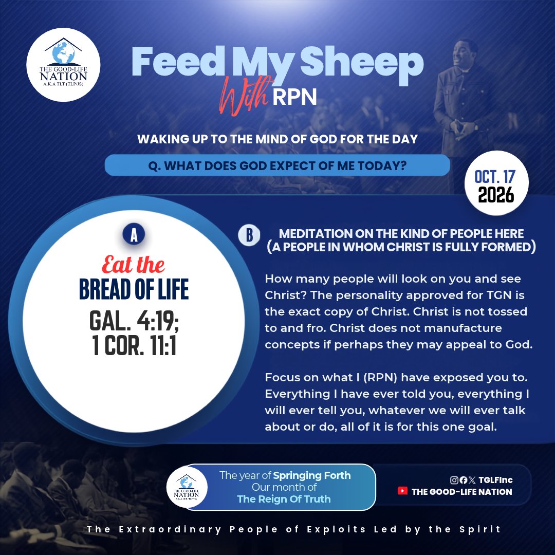 TGLFInc's tweet photo. 1 Corinthians 2:10
Do not let religion deprive you of the privilege of the deep things of God. The best things are not on the surface. -RPN 

#BreadOfLifeWithRPN https://t.co/w6YfhiOC3g