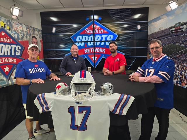 WBBZ's tweet photo. After a win in LA, are the #Bills ready for the #Raiders in #Vegas? @BullGaenzler and Dr. @jshatkin82 welcome the #BillsMafia &amp; @OBIDpod  movie makers @RealAddison &amp; @djkevlar.  It's WNY's pre-game favorite -"Shatkin First Down" Sat. 5p/Sun Noon @WBBZ TV 5(Ch 67 on-air &amp; DirecTV) https://t.co/uD6eUw9xQq