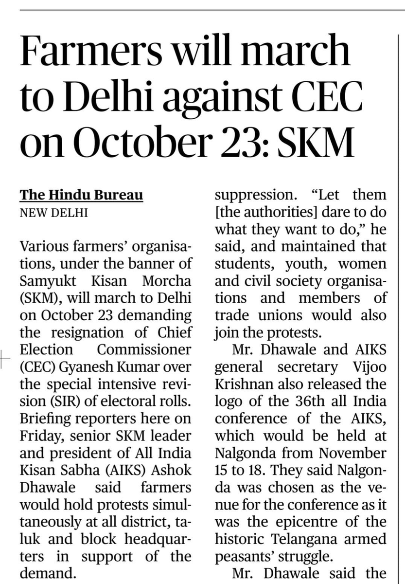 seemay's tweet photo. Farmers (Samyukt Kisan Morcha) to march on Oct 23 against CEC https://t.co/p2PhSfQQZB