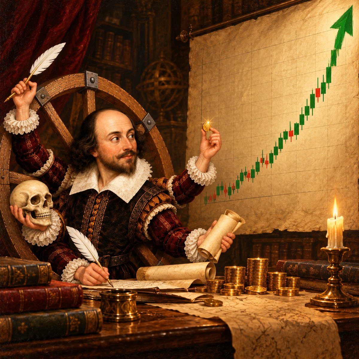 Wheeliamonrh's tweet photo. One green candle and the Bard's already calling himself a market genius. https://t.co/ABreU6r85M