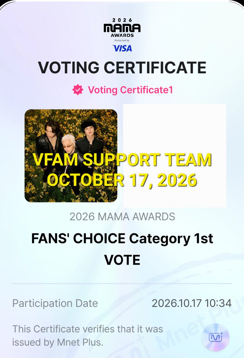 vfamsupportteam's tweet photo. October 17, 2026 (Saturday)
I vote #BIGBANG for Fans' Choice Male #2026MAMAVOTE https://t.co/qLRYxo7Jsc