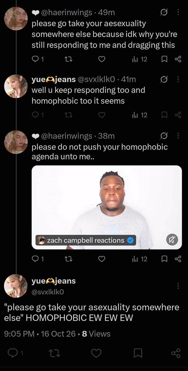 haerinwings's tweet photo. calling kiiikiii nugu when she just argued with me over them and called me a larp.. as well calling me a pedophile because I said I liked a2o lite's recent song and ALSO calling me homophobic?? lmao the jokes write themselves.. I continue to be blocked after ending ppl like these https://t.co/8AwCdLgyUR