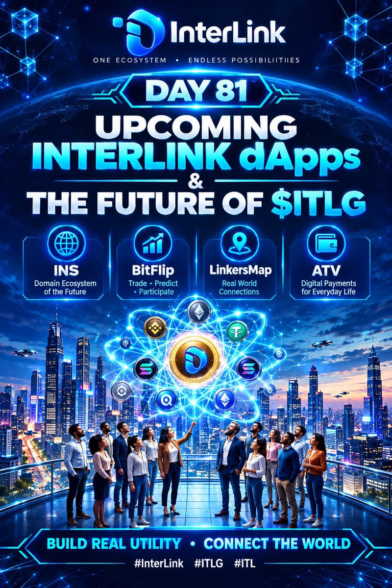 odelu1987's tweet photo. Create a premium futuristic vision poster showing a central blockchain network connecting four pillars: Users, Businesses, Developers, and Ecosystem Partners. Add a radiant digital metropolis, connected applications, and a glowing $ITLG symbol. Main  #InterLink #ITLG #ITL. https://t.co/kDHozwSjSJ
