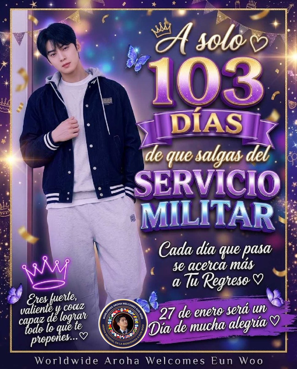 jua25732's tweet photo. WORLDWIDE AROHA WELCOMES EUN WOO
La cuenta regresiva se siente cada vez más cerca. Estamos a tan solo 103 días de que finalice tu servicio militar, y con cada jornada que pasa, la emoción de volver a verte crece en el corazón de todo el fandom internacional.

El 27 de enero será, sin duda, un día de inmensa alegría para toda la comunidad. Ver que toda tu fuerza y valentía en esta etapa están por concluir nos llena de un orgullo enorme.

 Te esperamos con el cariño de siempre, listos para recibirte con los brazos abiertos y recordarte que aquí estuvimos, contando cada paso en el camino hacia tu regreso.

Cada día que pasa es un paso más cerca de ese esperado reencuentro. Sigamos unidas y con el mismo entusiasmo en esta recta final. ¡Ya falta muy poco! 💜

#ChaEunWoo #AROHA #WorldwideArohaWelcomesEunwoo #LatamWelcomesEunwoo #GlobalArohaForEunwoo