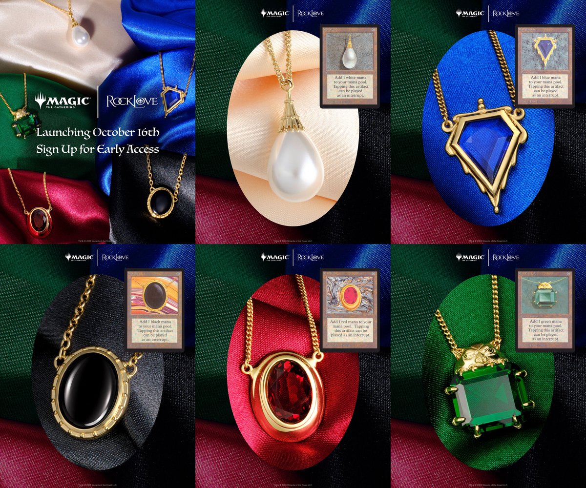 DimirUB's tweet photo. MTGとジュエリーブランド『RockLove Jewelry』が再度コラボ。
・《Mox Pearl》
・《Mox Sapphire》
・《Mox Jet》
・《Mox Ruby》
・《Mox Emerald》
のMTGモチーフのジュエリーが数量限定で販売中。本物よりお手頃価格
https://t.co/vsRqfWYp4D https://t.co/tZ9pHSaAGI